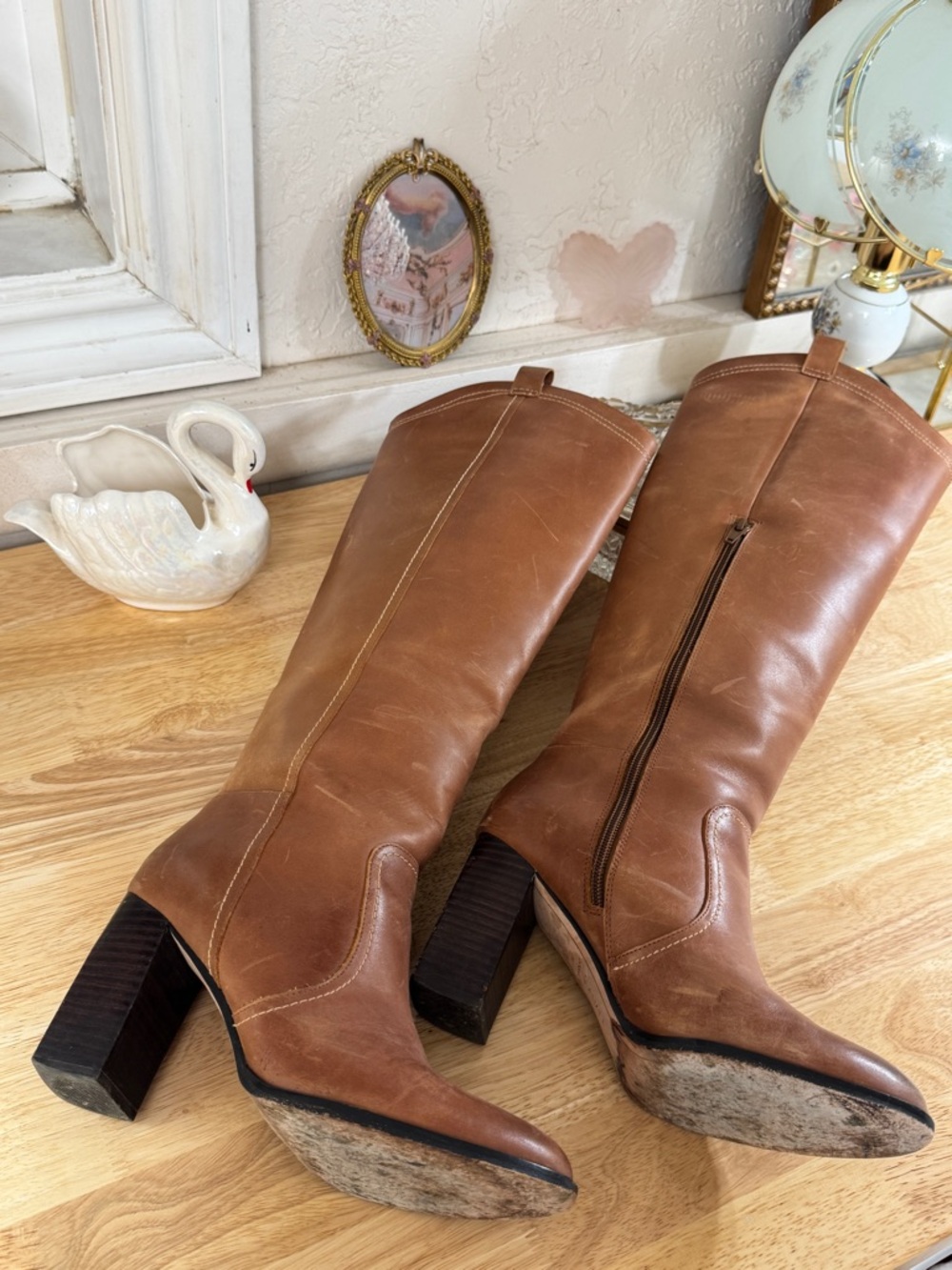 Deltan Brianne Women's Size 8M Western Tall Brown Classy Chic Leather Boots - Picture 3 of 15